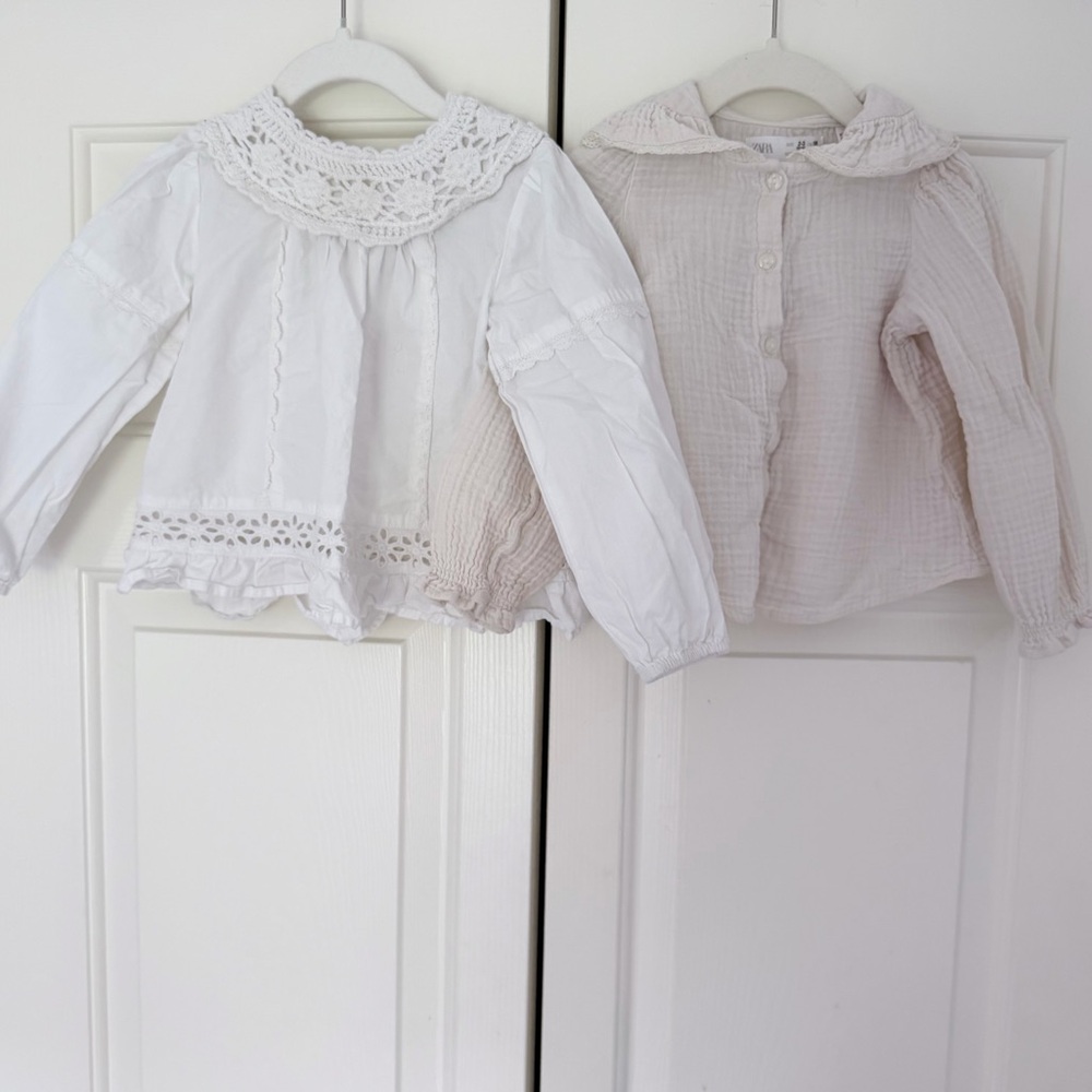 Zara White Crochet Collar Blouse & Soft Cream Button-Front Top